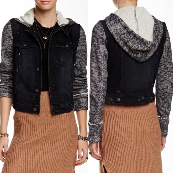 ❌Sold❌Free People Denim & Knit Jacket Black Pumice - Picture 2 of 8